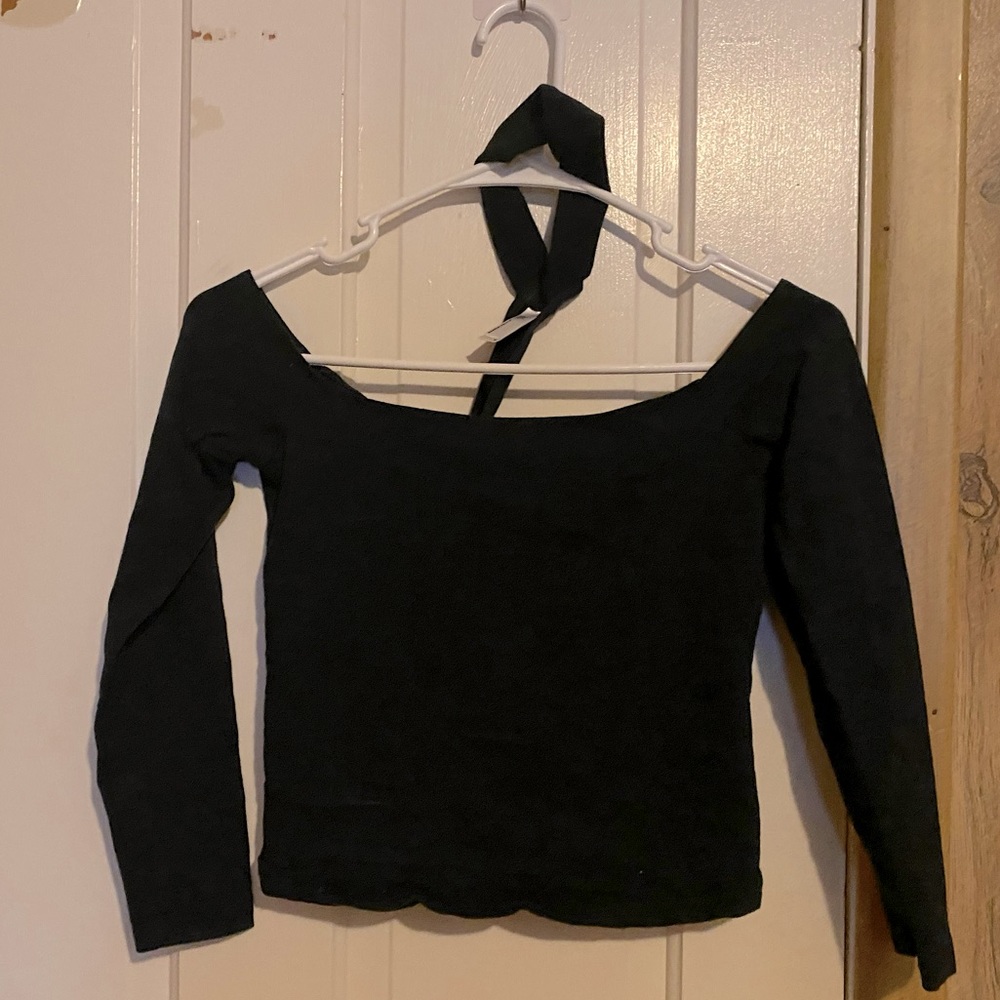 American Apparel Black Choker Off Shoulder Top
